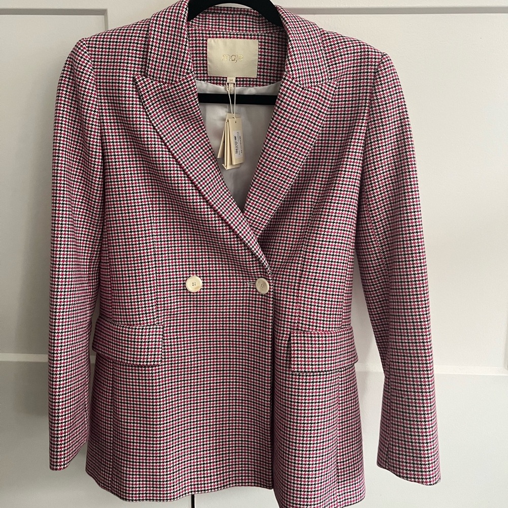 Brand new Maje pink and black houndstooth blazer